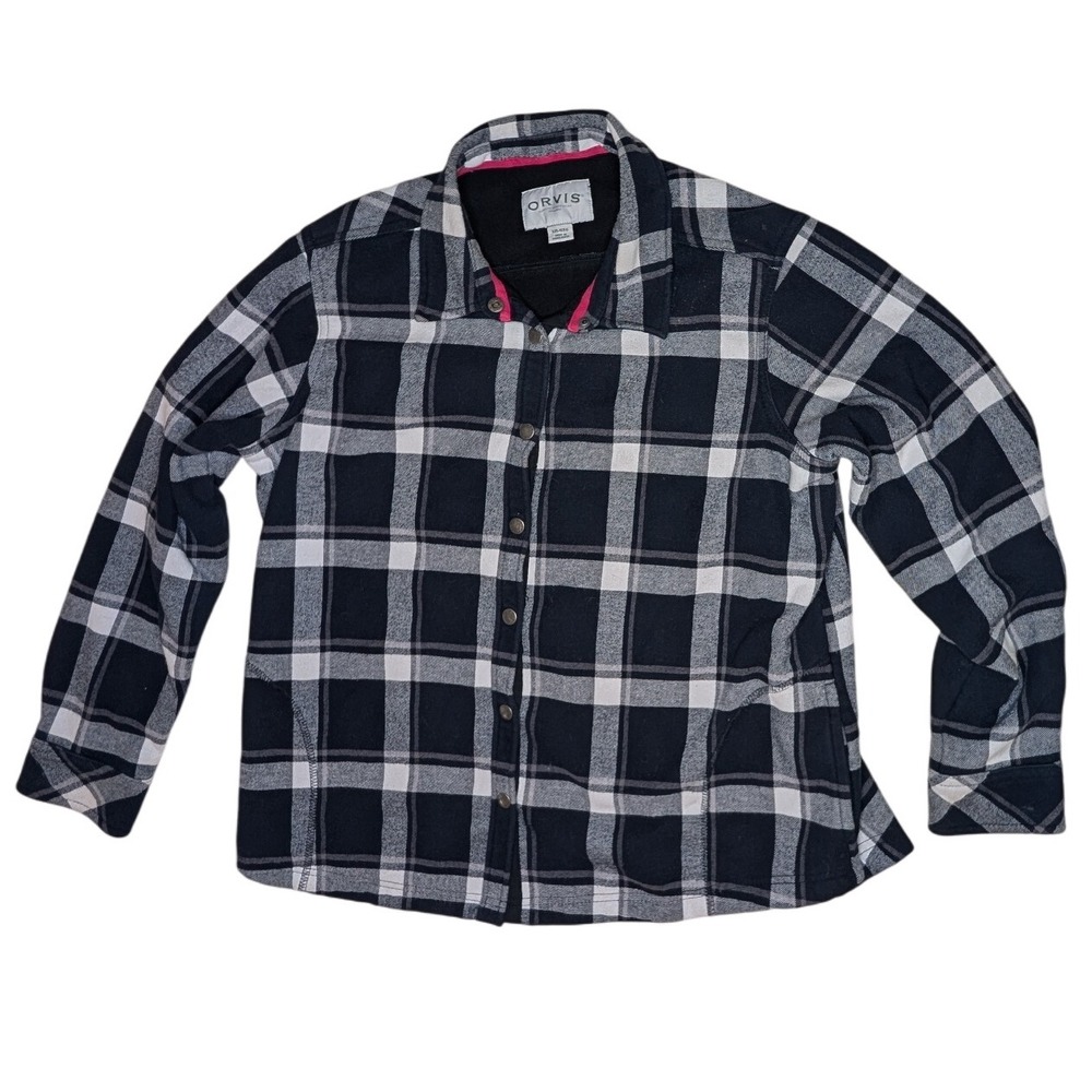Orvis Classic‎ Collection Womens XXL Black White Plaid Flannel Shirt Jacket